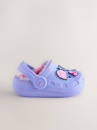 Purple Faux Fur Lined Clog Slippers