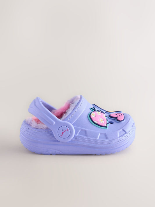Purple Faux Fur Lined Clog Slippers