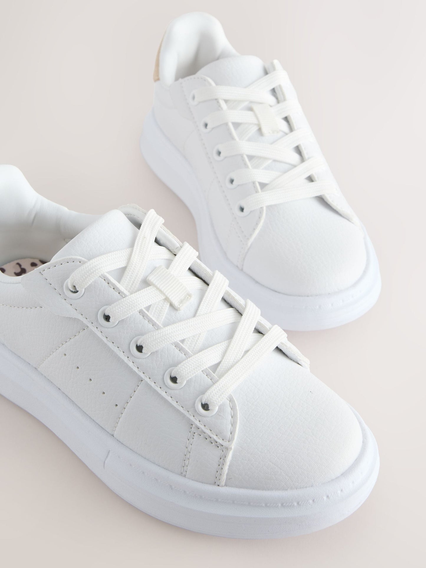 White Lace Up Trainers image 3