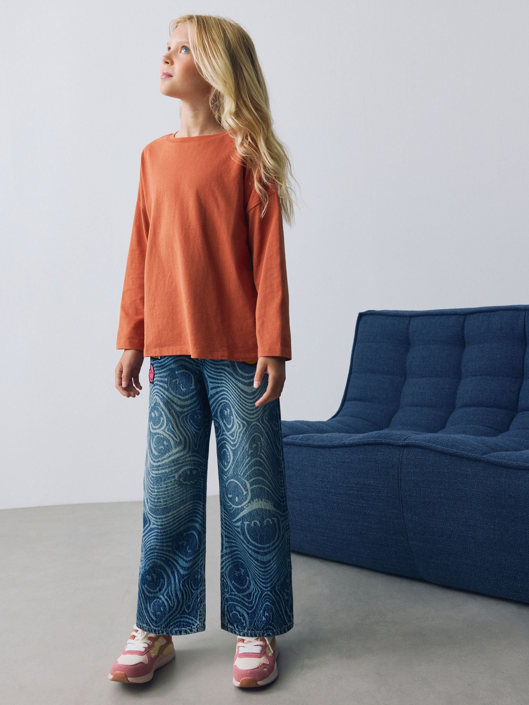 Dsiney Kidz - Mid Blue SmileyWorld® Print Wide Leg Jeans (3-16yrs) image 2
