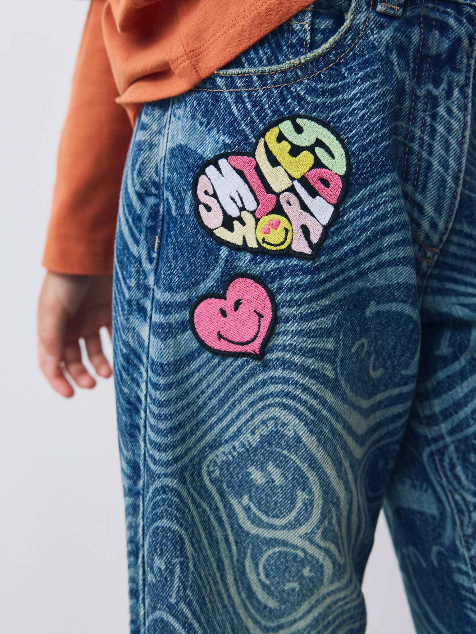 Dsiney Kidz - Mid Blue SmileyWorld® Print Wide Leg Jeans (3-16yrs) image 4
