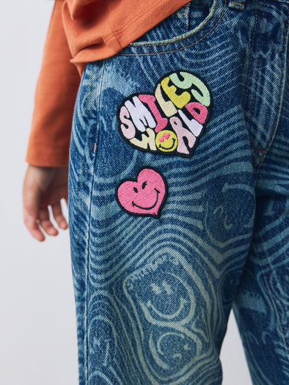 Dsiney Kidz - Mid Blue SmileyWorld® Print Wide Leg Jeans (3-16yrs) image 4