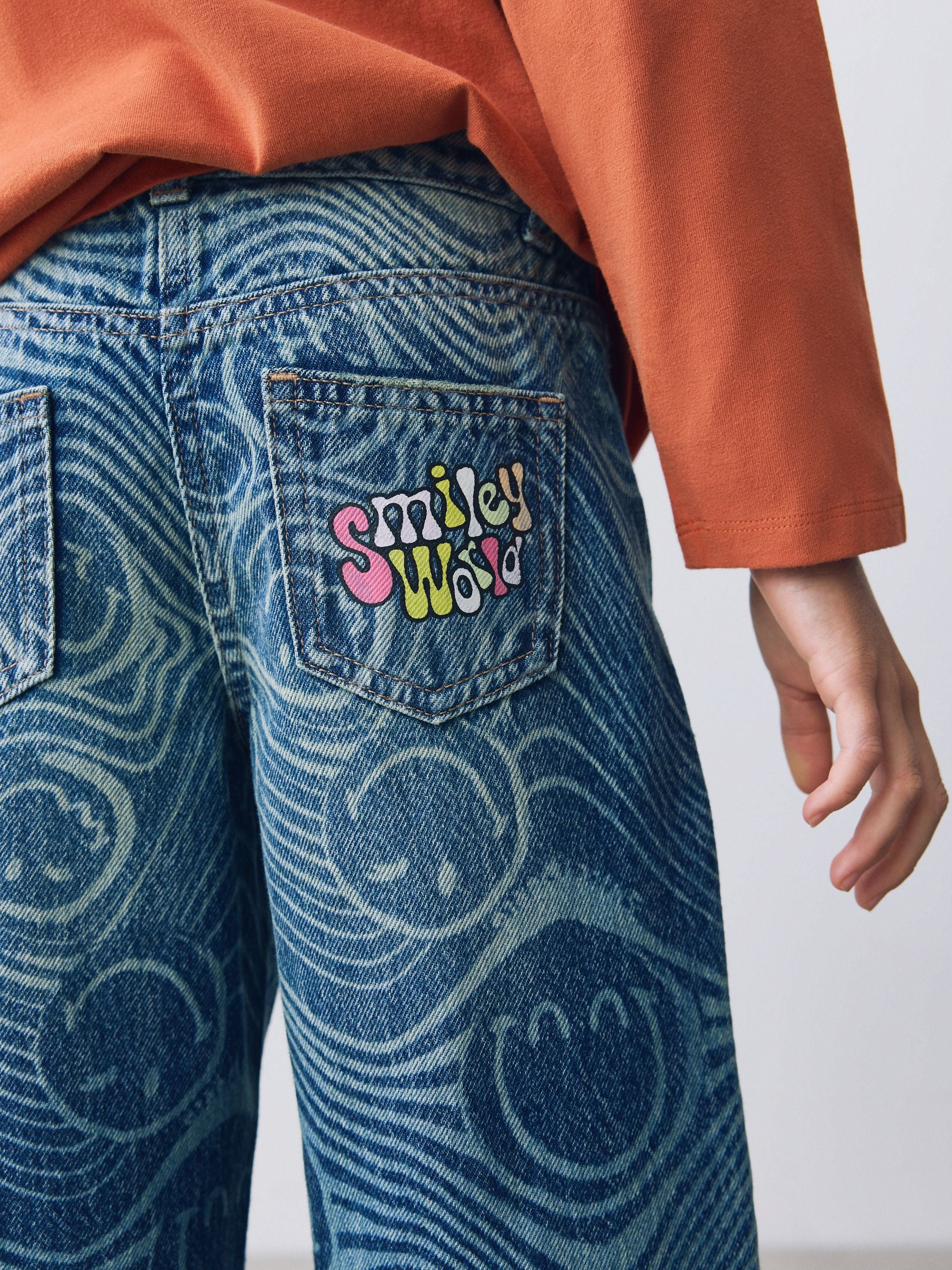 Dsiney Kidz - Mid Blue SmileyWorld® Print Wide Leg Jeans (3-16yrs) image 5