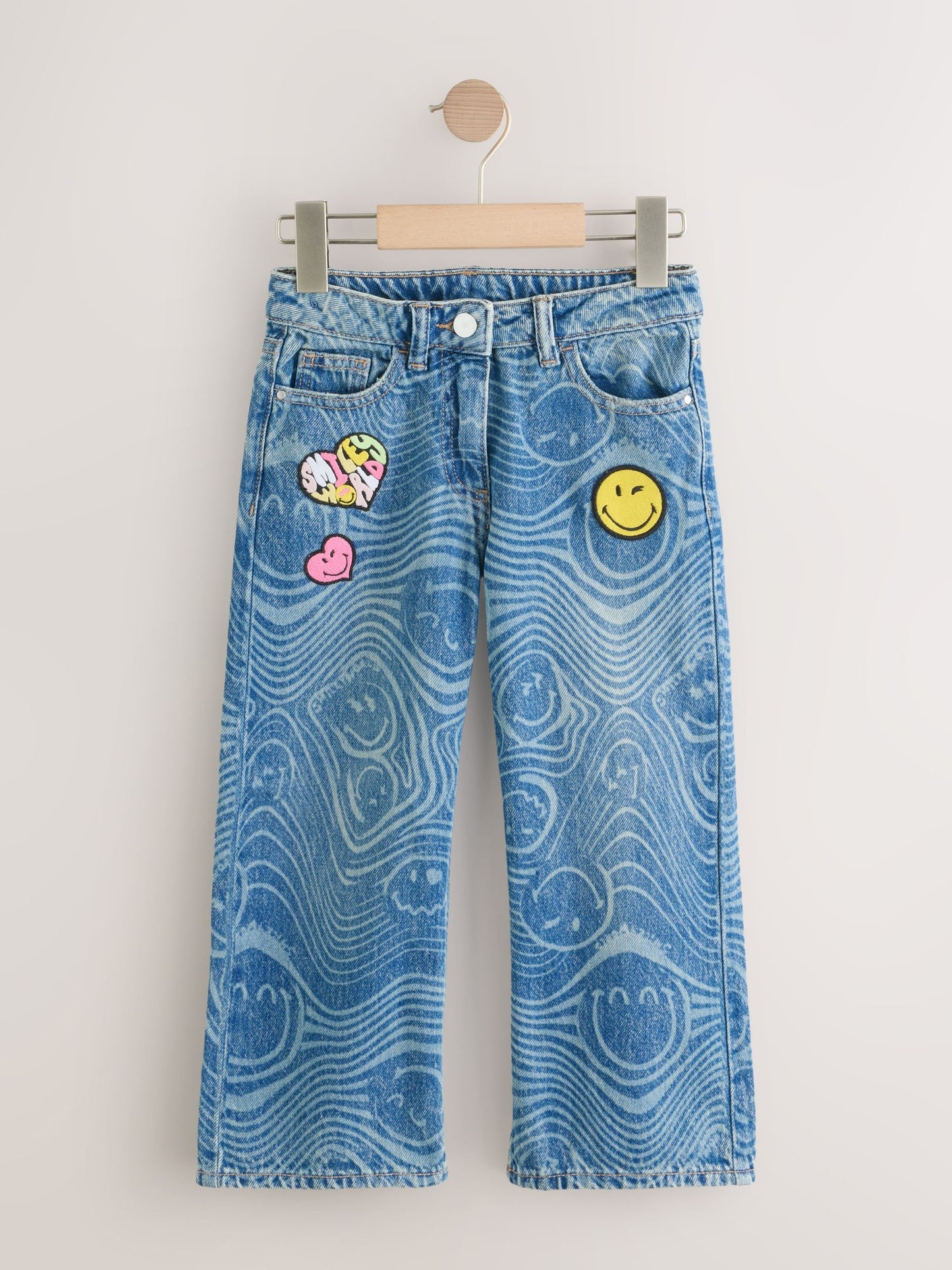 Dsiney Kidz - Mid Blue SmileyWorld® Print Wide Leg Jeans (3-16yrs) image 6