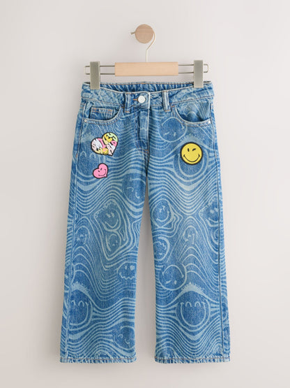 Dsiney Kidz - Mid Blue SmileyWorld® Print Wide Leg Jeans (3-16yrs) image 6