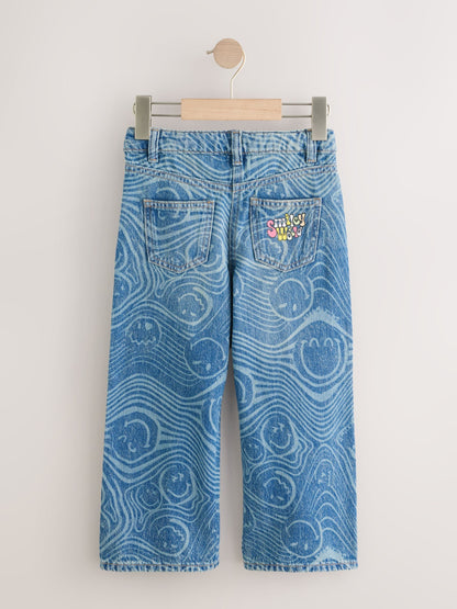 Dsiney Kidz - Mid Blue SmileyWorld® Print Wide Leg Jeans (3-16yrs) image 7