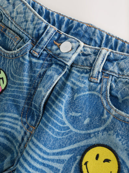 Dsiney Kidz - Mid Blue SmileyWorld® Print Wide Leg Jeans (3-16yrs) image 8