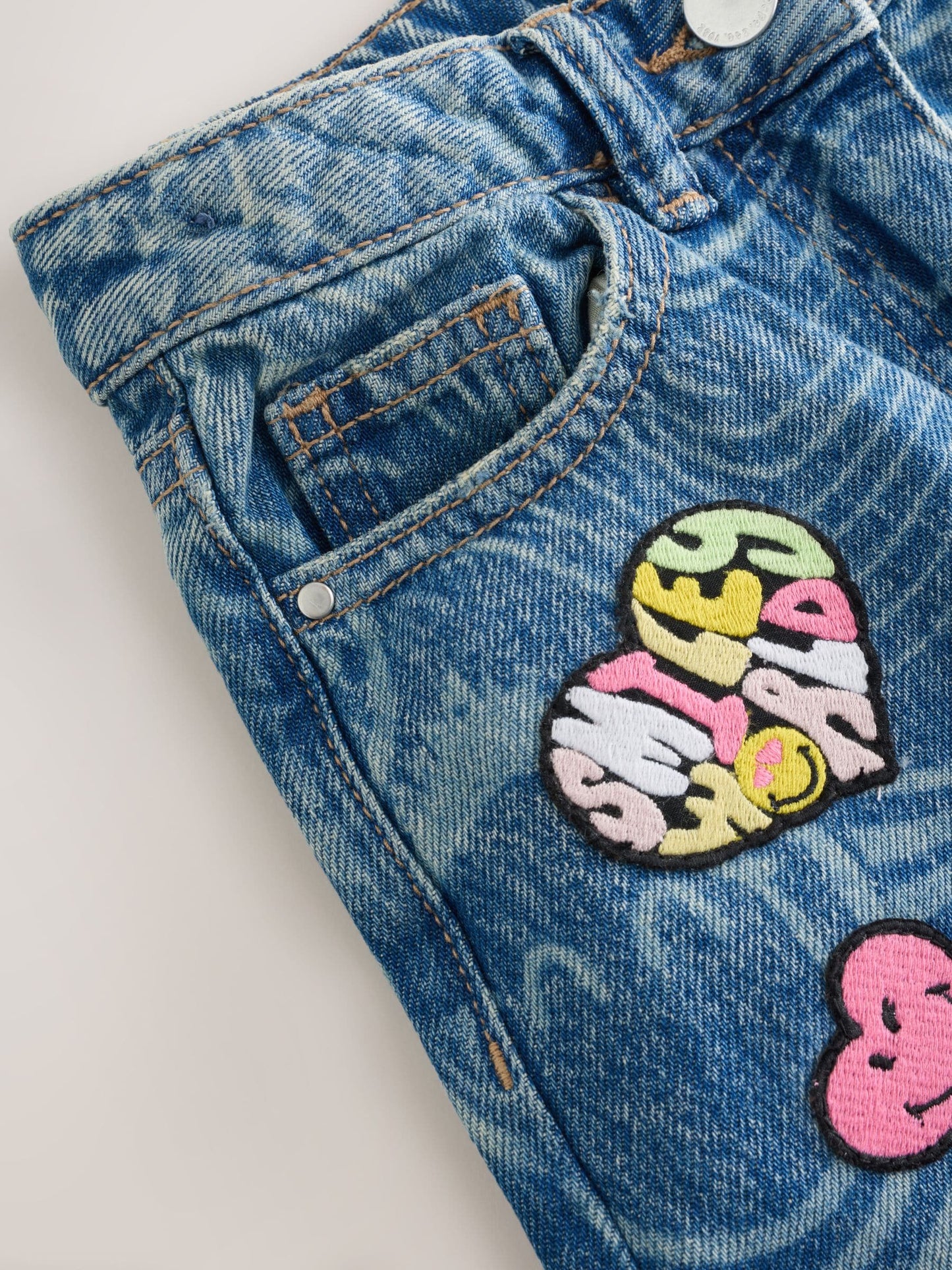 Dsiney Kidz - Mid Blue SmileyWorld® Print Wide Leg Jeans (3-16yrs) image 9