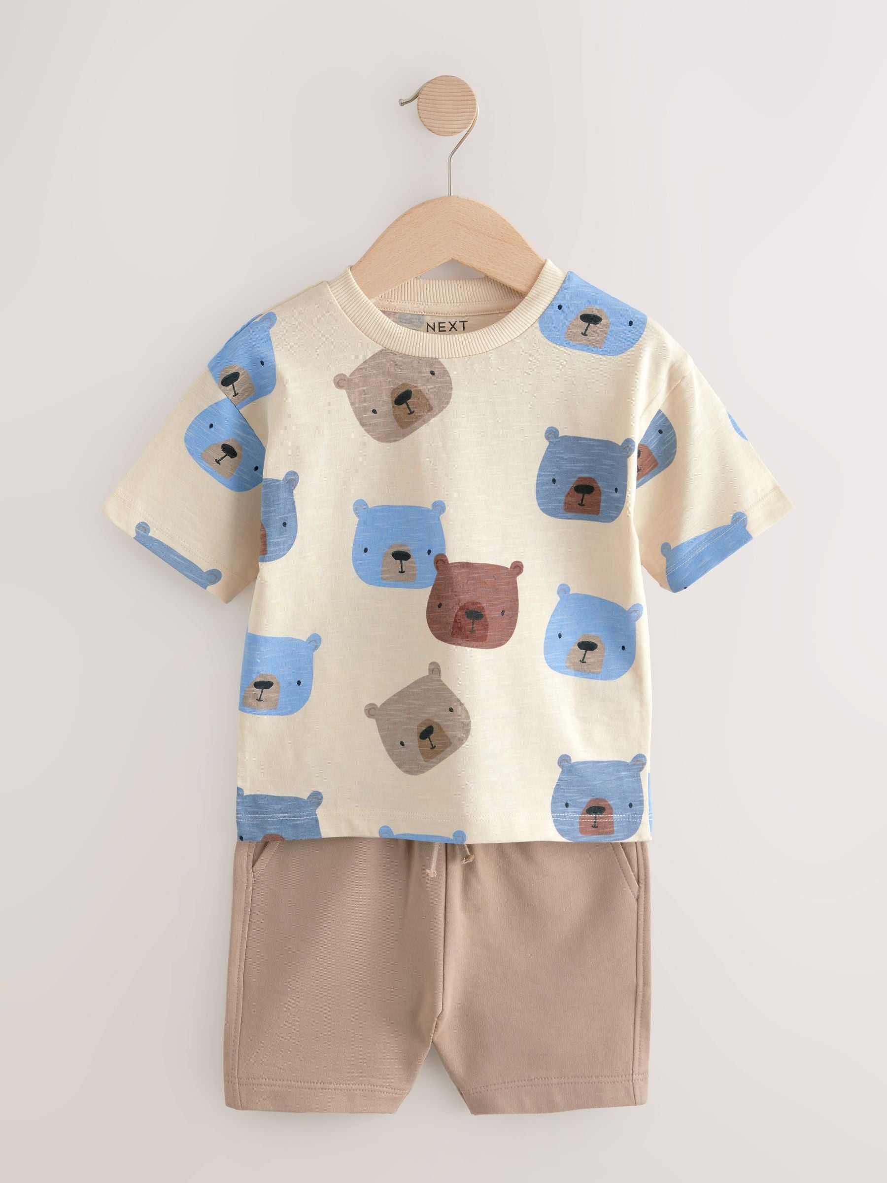 Neutral Padded Bear Short Sleeve T-Shirts & Shorts Set 3 Pack (3mths-7yrs) image 3