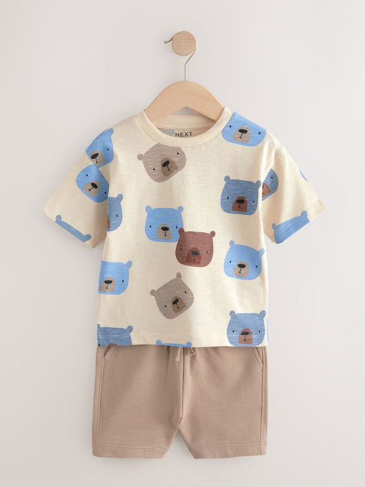 Neutral Padded Bear Short Sleeve T-Shirts & Shorts Set 3 Pack (3mths-7yrs) image 3