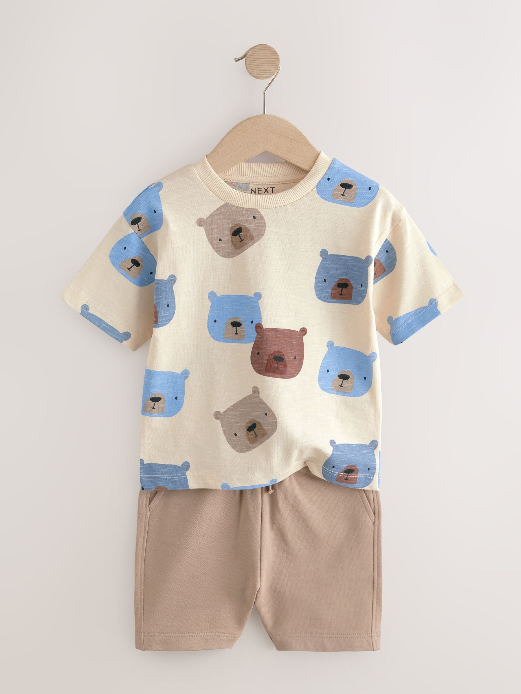 Neutral Padded Bear Short Sleeve T-Shirts & Shorts Set 3 Pack (3mths-7yrs) image 4