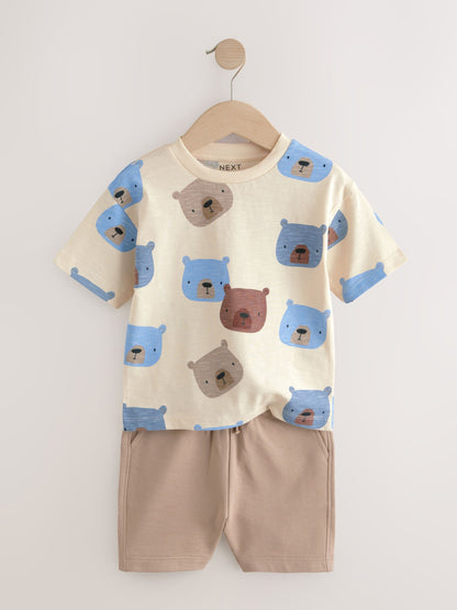 Neutral Padded Bear Short Sleeve T-Shirts & Shorts Set 3 Pack (3mths-7yrs) image 4