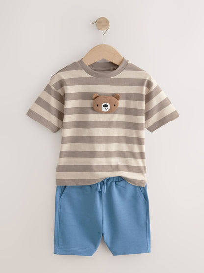 Neutral Padded Bear Short Sleeve T-Shirts & Shorts Set 3 Pack (3mths-7yrs) image 9