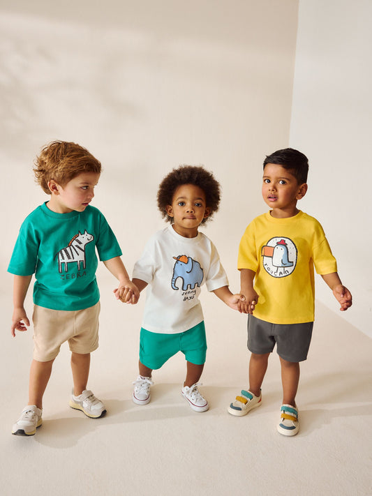 Multi Safari Short Sleeve T-Shirts & Shorts Set 3 Pack (3mths-7yrs) image 1