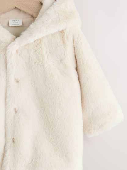 White Faux Fur Hooded Baby Jacket (0mths-2yrs)