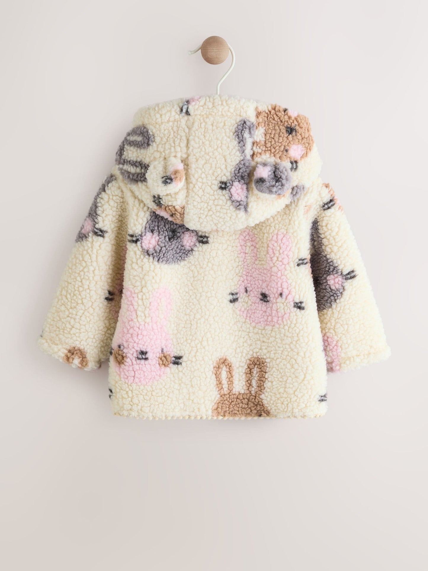 Ecru and Pink Bunny Borg Hooded Baby Jacket (0mths-2yrs)