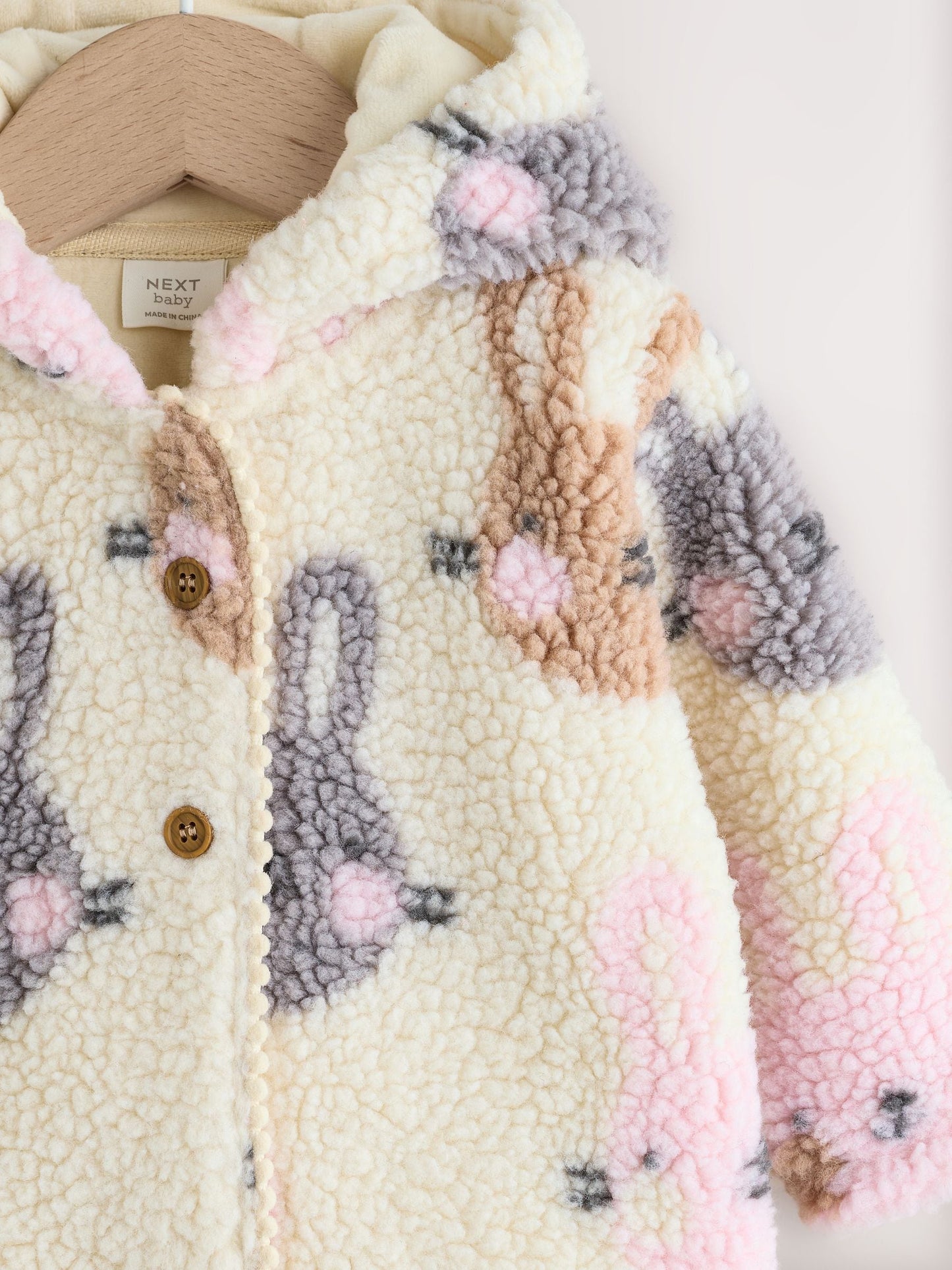 Ecru and Pink Bunny Borg Hooded Baby Jacket (0mths-2yrs)