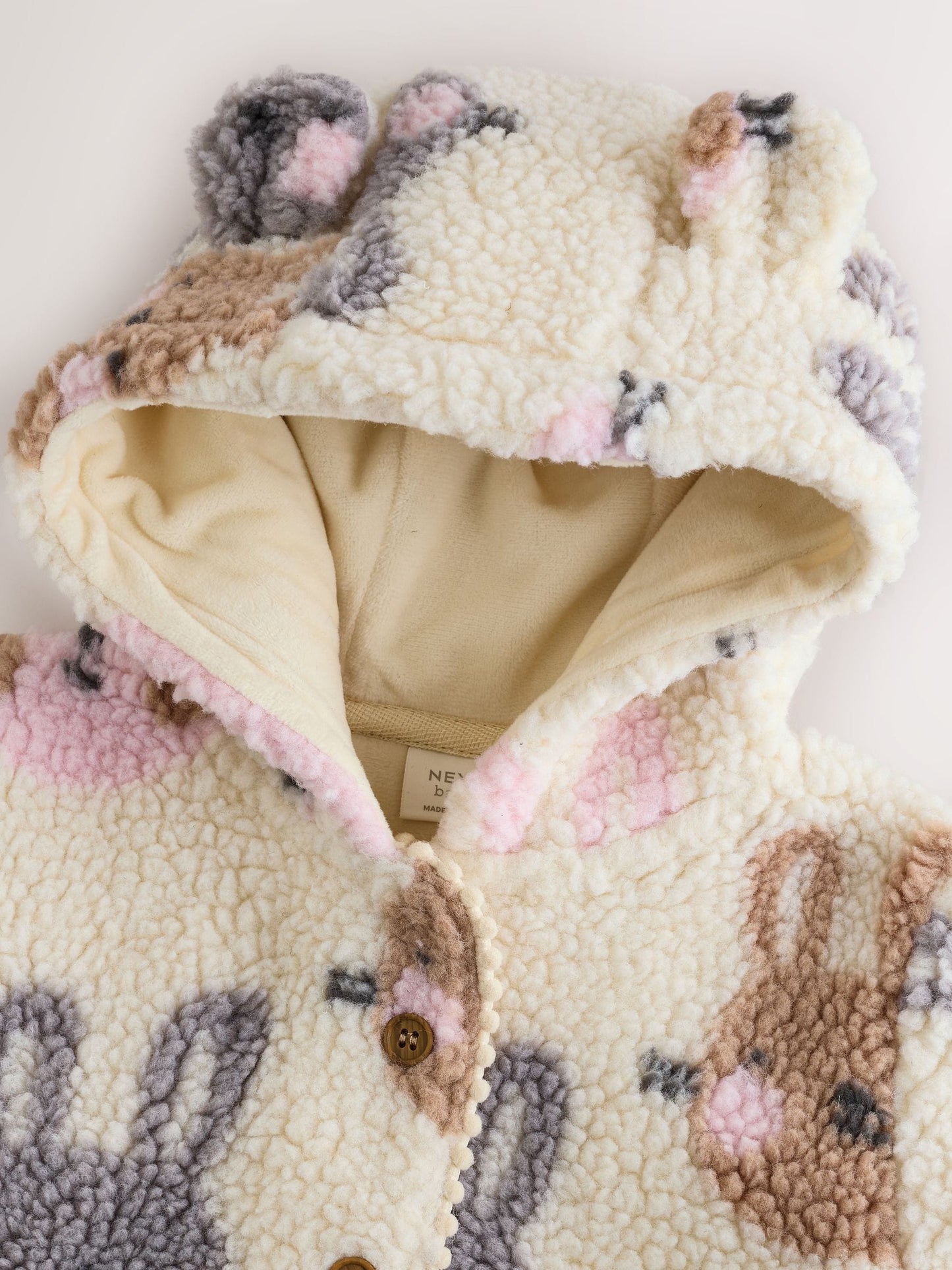 Ecru and Pink Bunny Borg Hooded Baby Jacket (0mths-2yrs)
