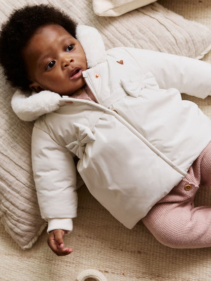 White Bow Puffer Baby Jacket (0mths-2yrs)