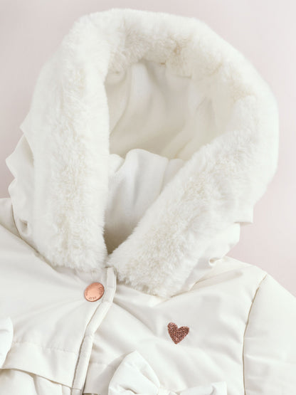 White Bow Puffer Baby Jacket (0mths-2yrs)