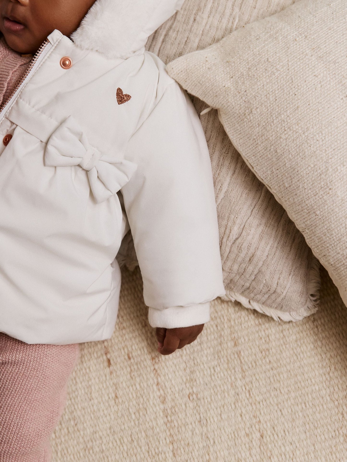 White Bow Puffer Baby Jacket (0mths-2yrs)