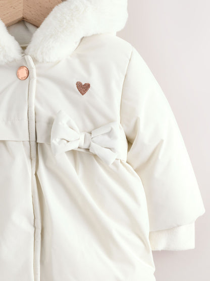 White Bow Puffer Baby Jacket (0mths-2yrs)