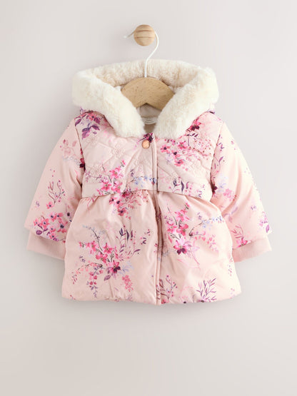 Pink Puffer Floral Baby Coat (0mths-2yrs)