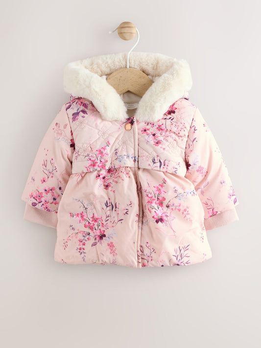 Pink Puffer Floral Baby Coat (0mths-2yrs)