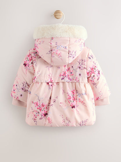 Pink Puffer Floral Baby Coat (0mths-2yrs)