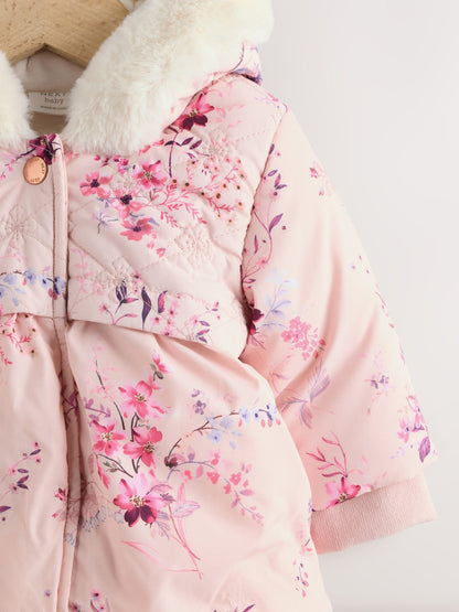 Pink Puffer Floral Baby Coat (0mths-2yrs)