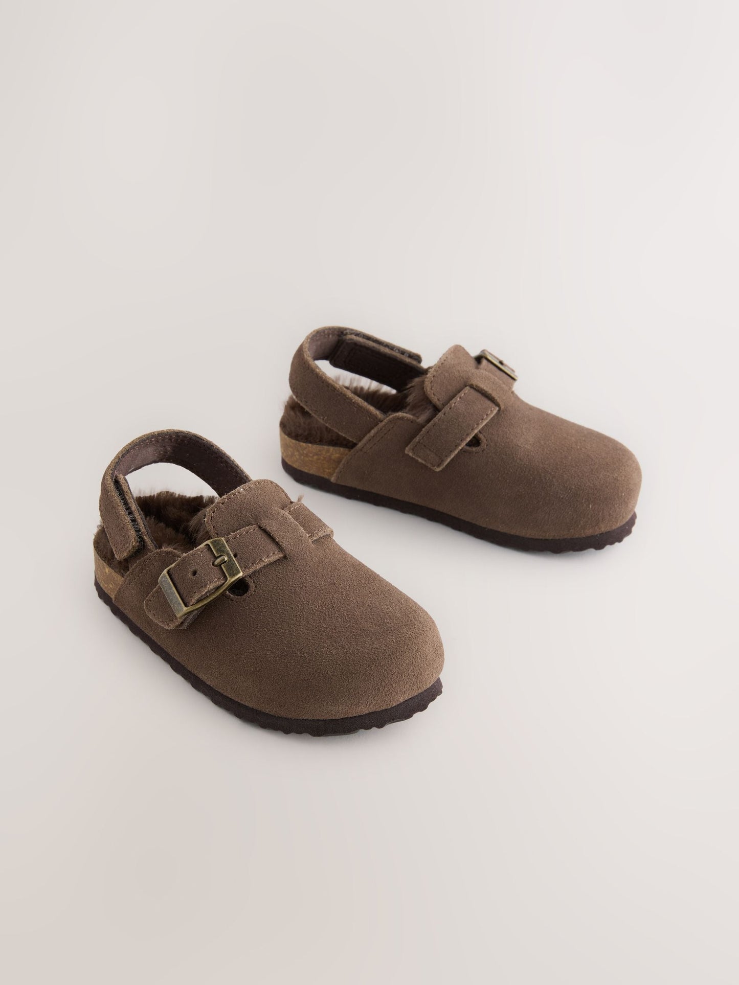 Chocolate Brown Leather Faux Fur Lined Clog Shoes