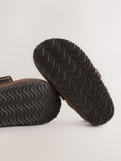 Chocolate Brown Leather Faux Fur Lined Clog Shoes