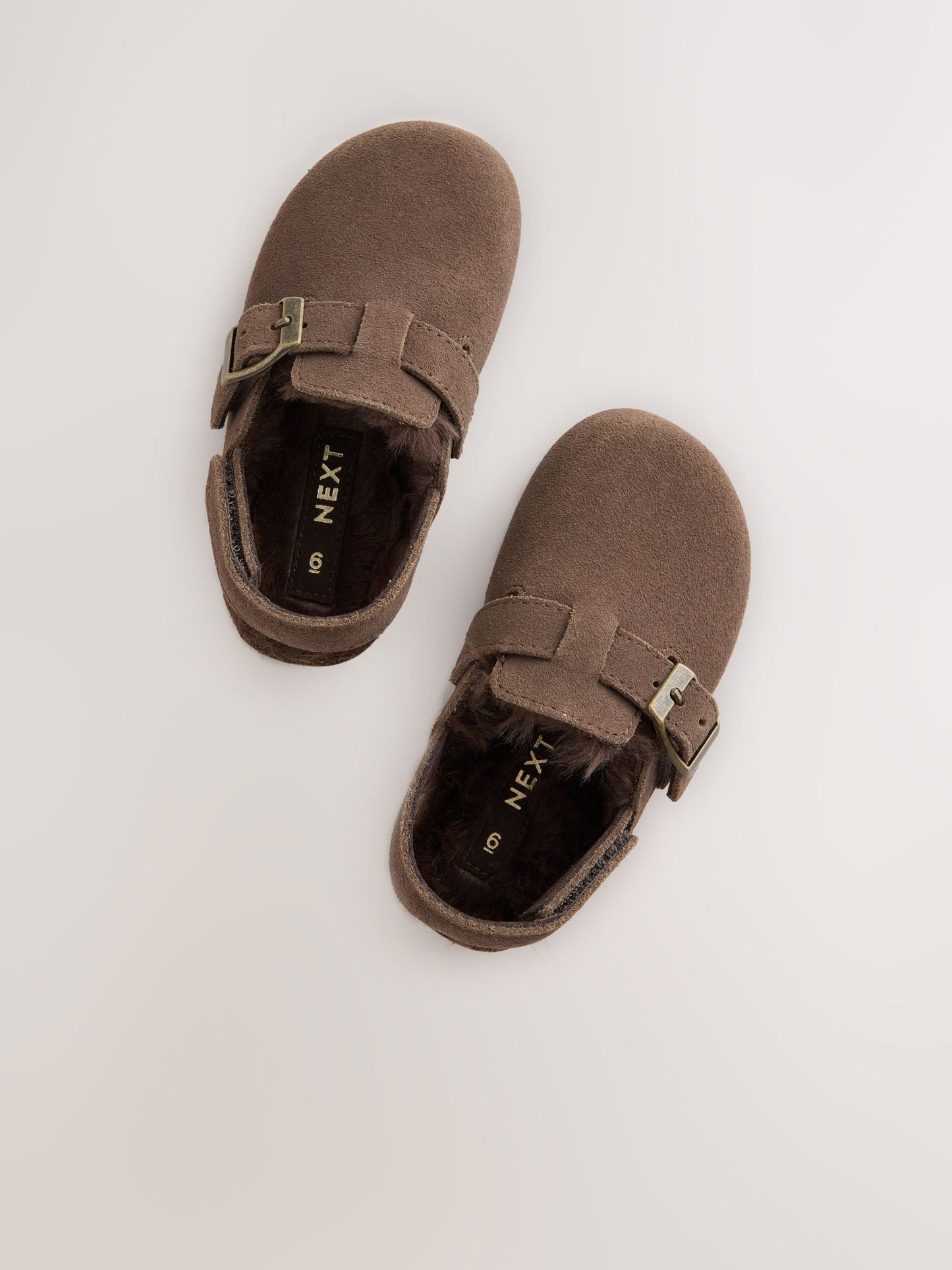 Chocolate Brown Leather Faux Fur Lined Clog Shoes