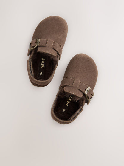 Chocolate Brown Leather Faux Fur Lined Clog Shoes