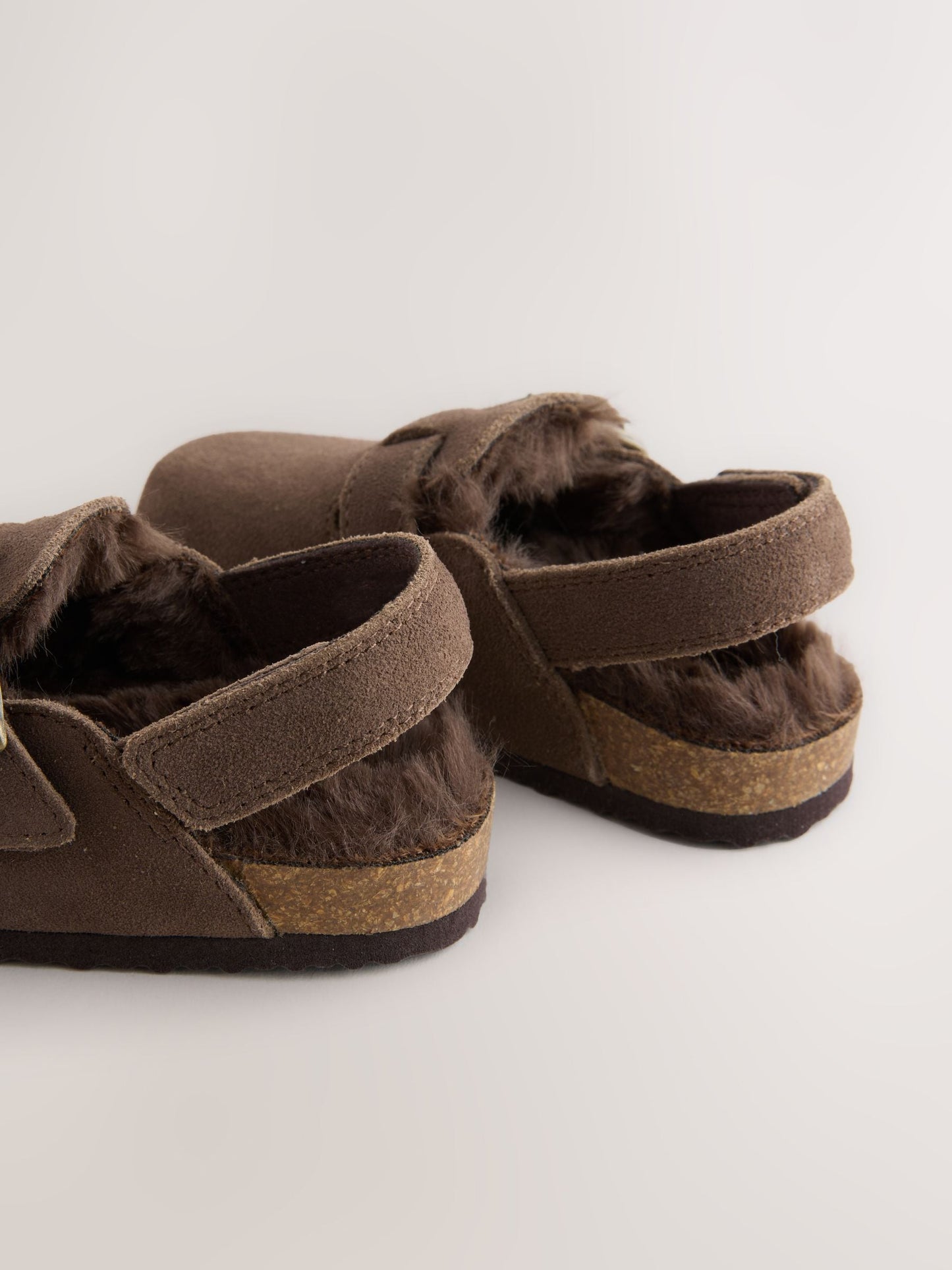 Chocolate Brown Leather Faux Fur Lined Clog Shoes