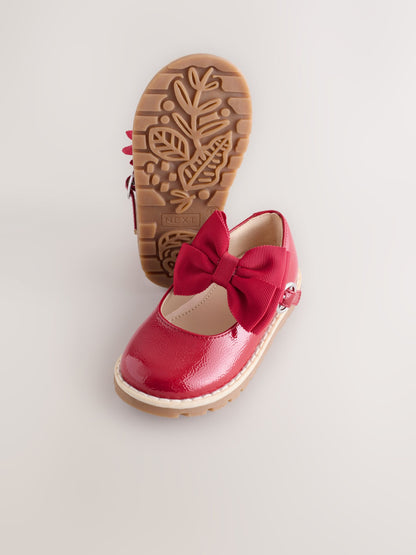 Red Wide Fit (G) Chunky Bow Mary Jane Shoes image 3