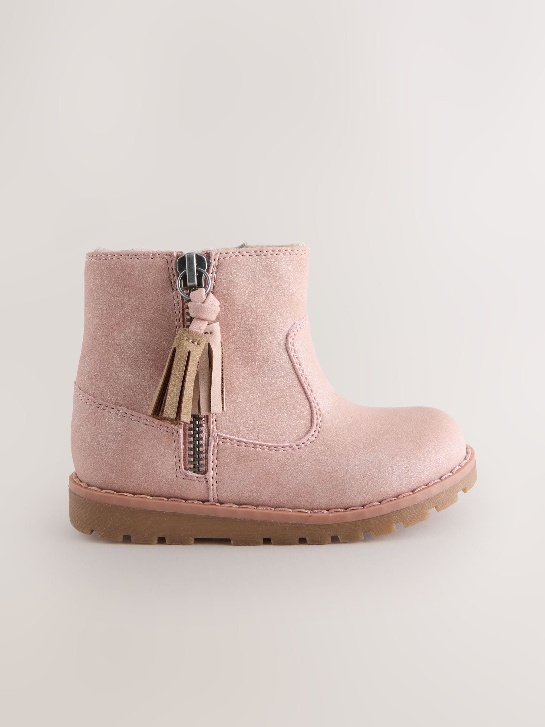 Pink Standard Fit (F) Chelsea Zip Tassel Ankle Boots image 3