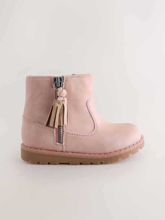 Pink Standard Fit (F) Chelsea Zip Tassel Ankle Boots image 2