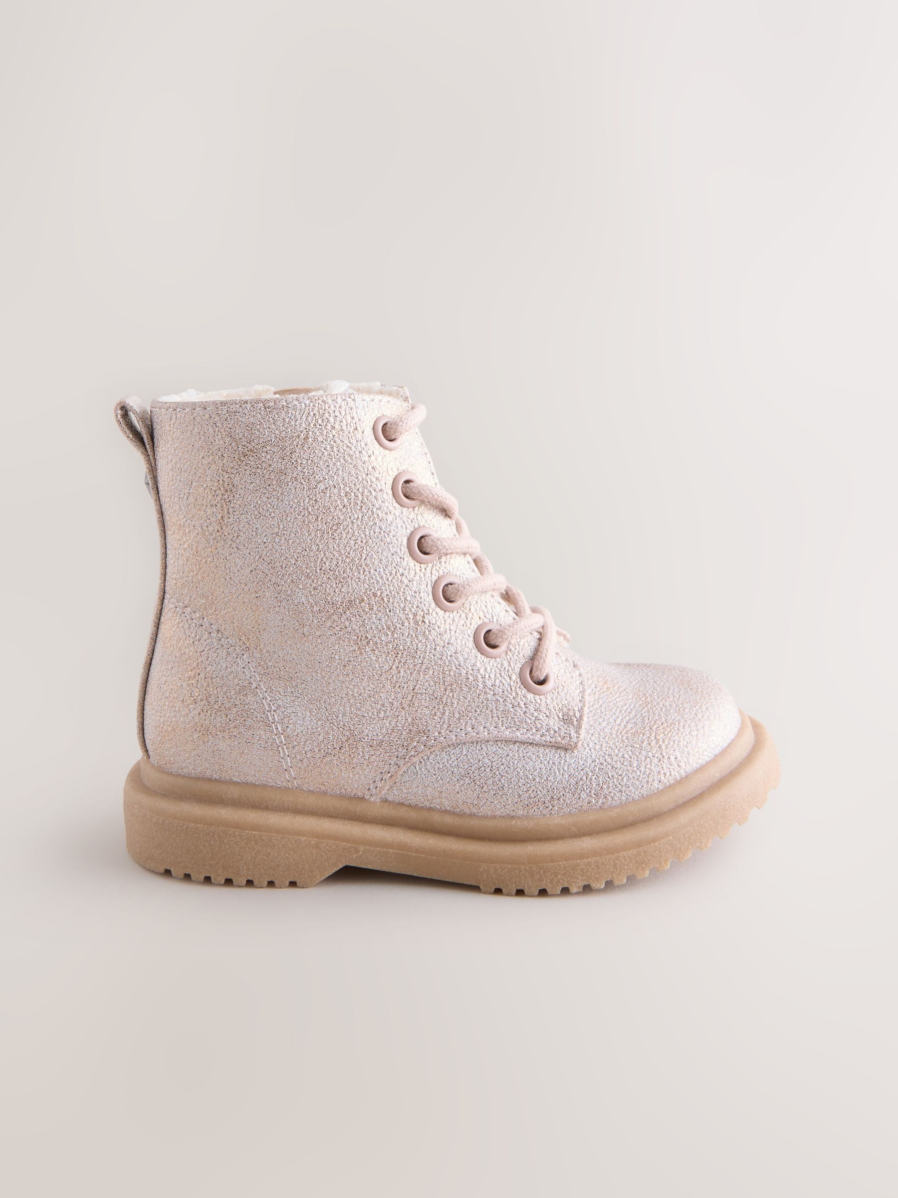 Pink Shimmer Standard Fit (F) Lace-Up Ankle Boots image 3