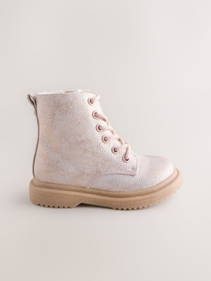 Pink Shimmer Standard Fit (F) Lace-Up Ankle Boots image 2