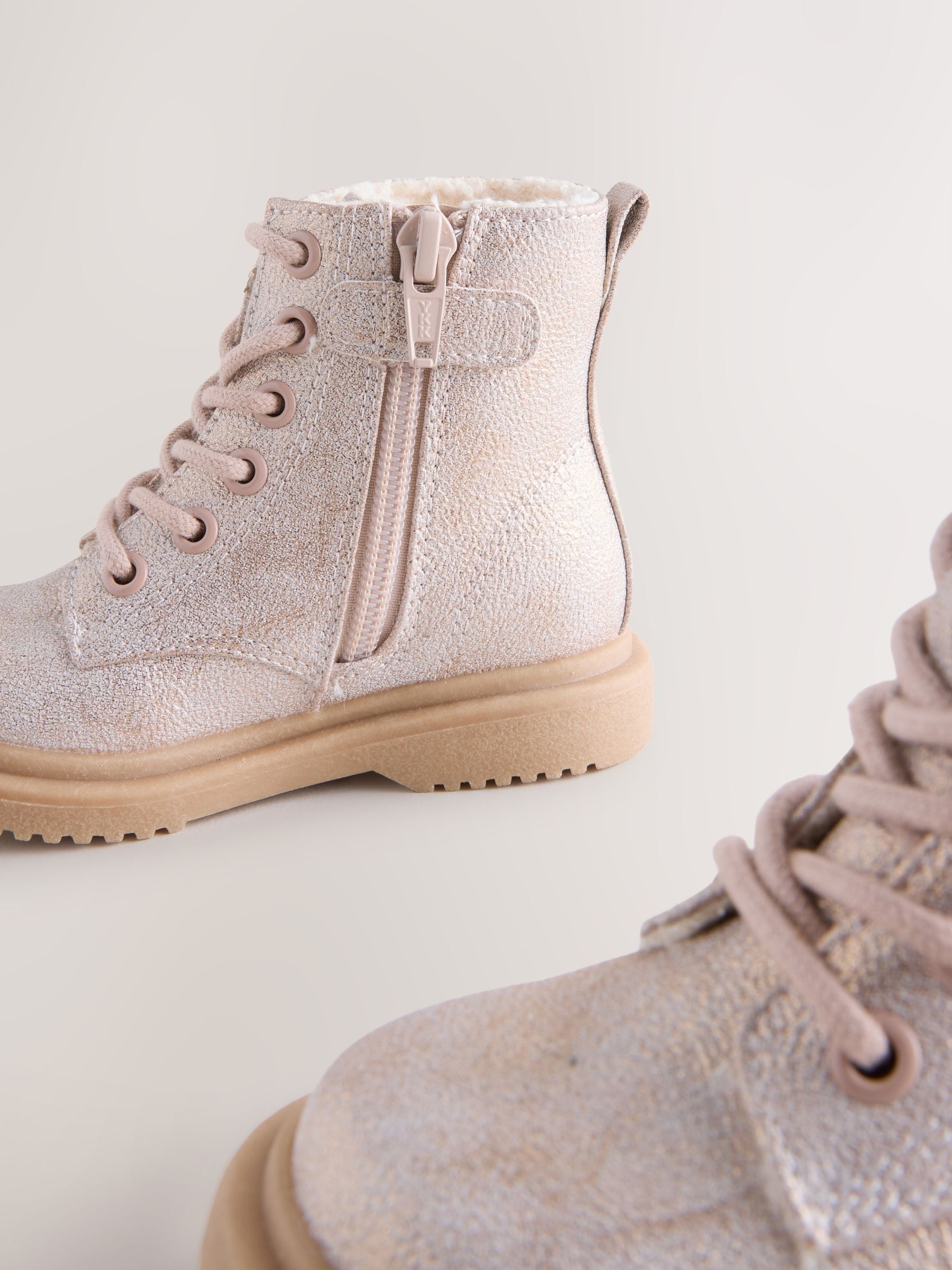 Pink Shimmer Standard Fit (F) Lace-Up Ankle Boots image 4