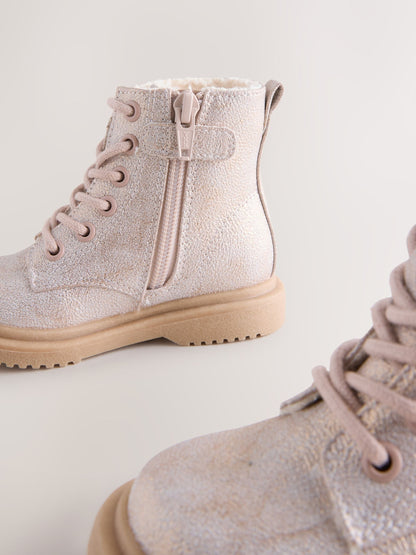 Pink Shimmer Standard Fit (F) Lace-Up Ankle Boots image 4