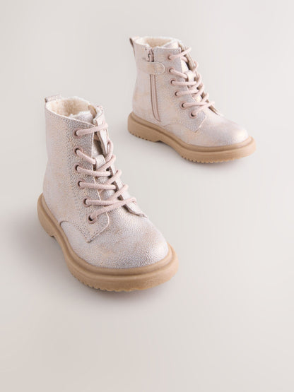 Pink Shimmer Standard Fit (F) Lace-Up Ankle Boots image 1
