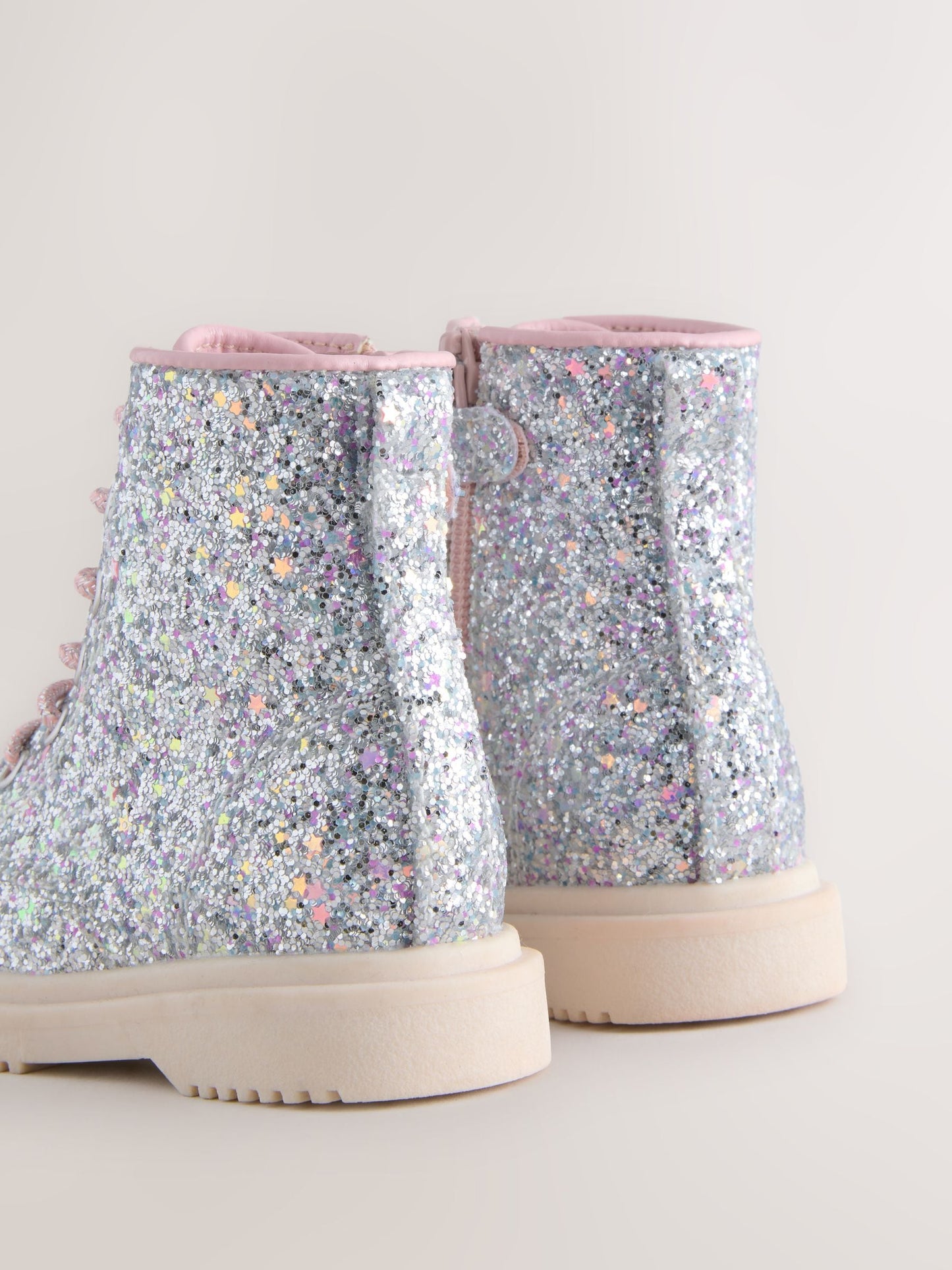 Silver Glitter Standard Fit (F) Lace-Up Ankle Boots image 5