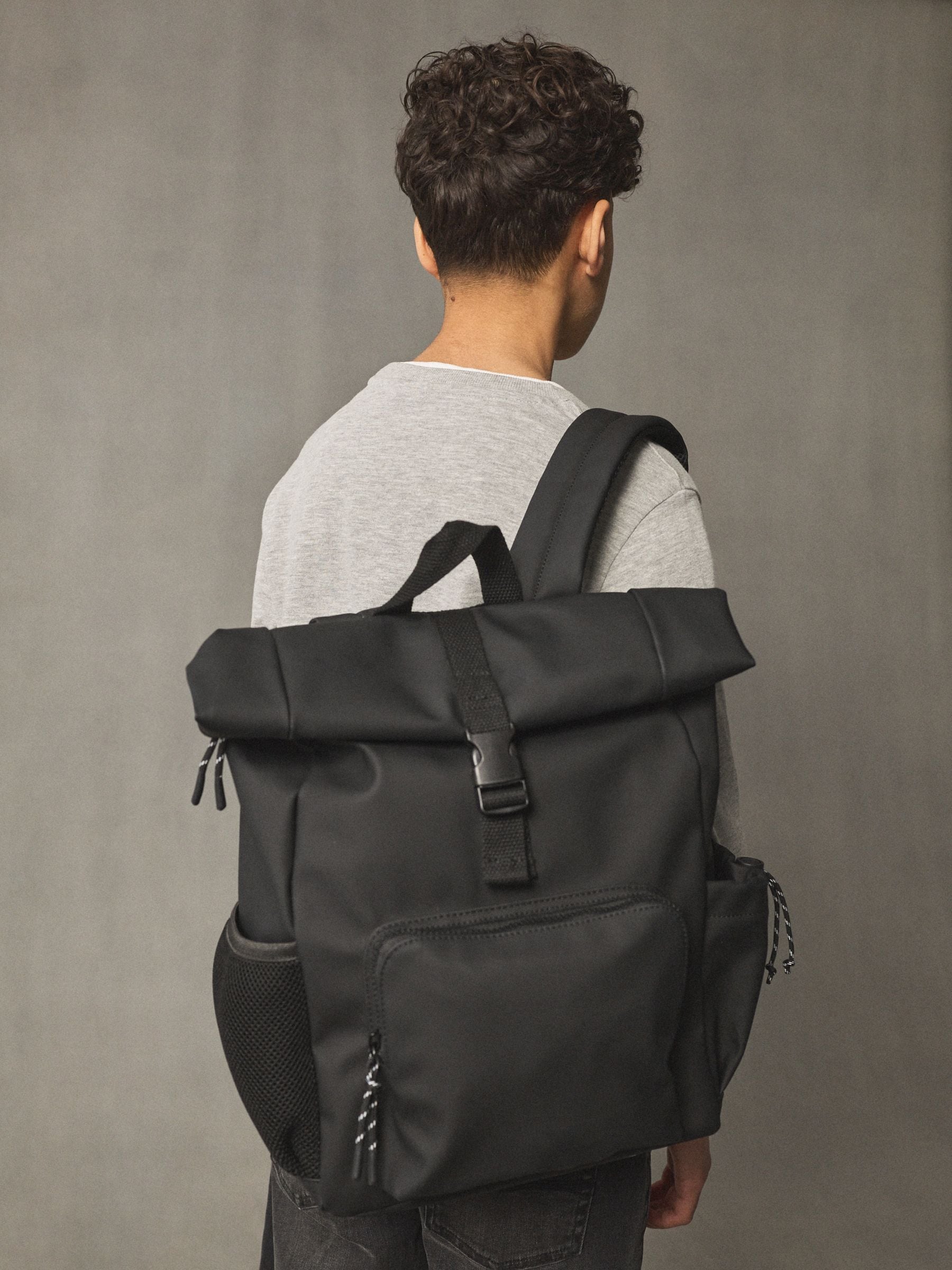 Black Roll Top Backpack image 1