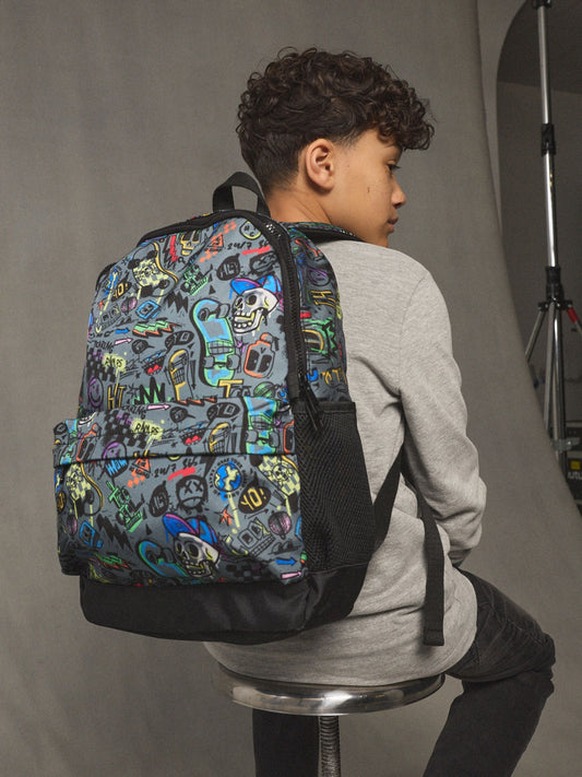 Grey Doodle Print Backpack image 1