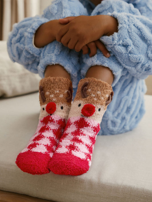 Red/Brown Reindeer Christmas Cosy Ankle Socks image 1