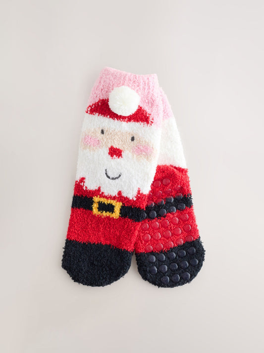 Red Santa Print Christmas Cosy Ankle Socks image 1