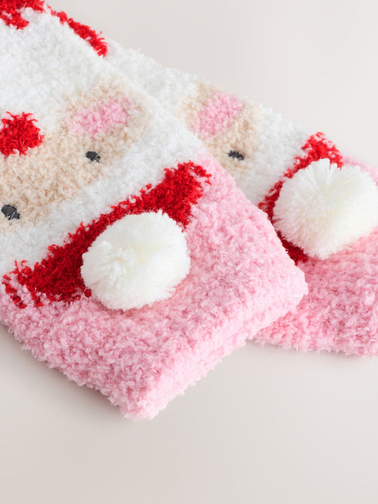 Red Santa Print Christmas Cosy Ankle Socks image 3