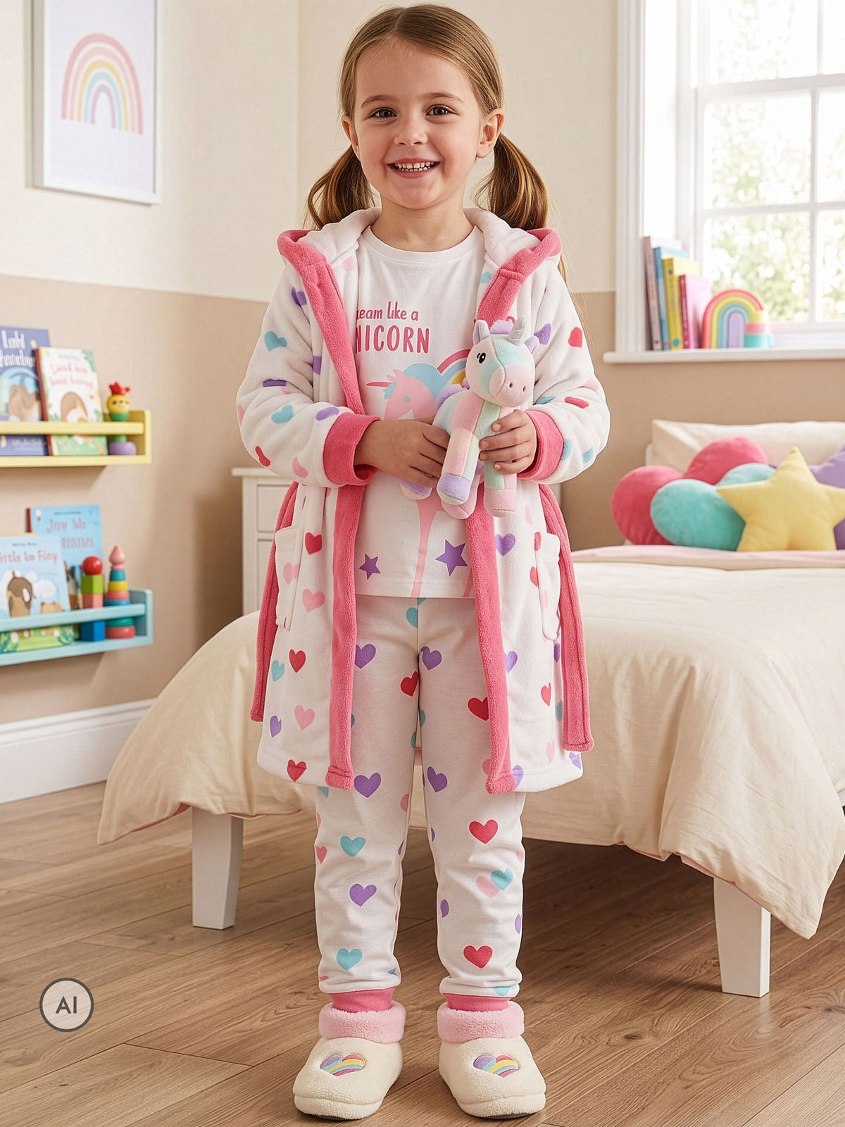 Harry Bear Pink Unicorn Pyjamas And Dressing Gown Set - image 1